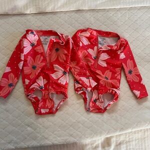Twin Simple Joys Red Floral Long Sleeve Swimsuits